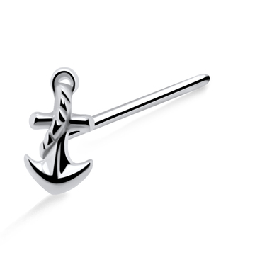 Roped Anchor Shaped Silver Straight Nose Stud NSKA-1035